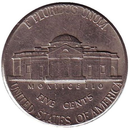 Монета 5 центов. 1971 год (D), США. Джефферсон. Монтичелло. Монета 5 центов. 1971 год (D), США. Джефферсон. Монтичелло.