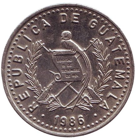 Монета 25 сентаво. 1986 год, Гватемала. Индианка.