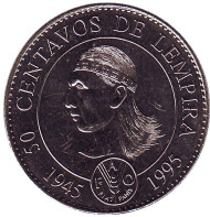 Монета 50 сентаво. 1994 год, Гондурас. FAO. Монета 50 сентаво. 1994 год, Гондурас. FAO.