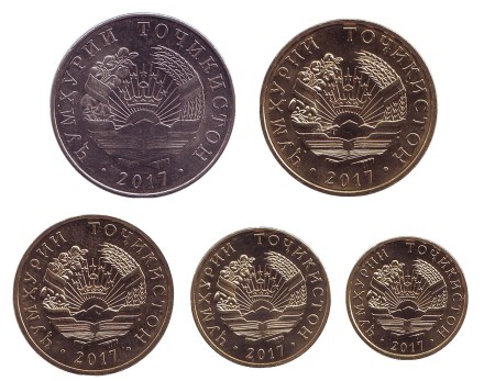Набор монет Таджикистана (5 шт.) 2017 год, Таджикистан.