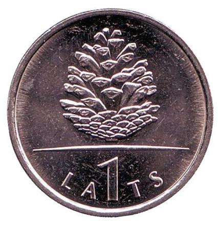 Монета 1 лат, 2006 год, Латвия. Сосновая шишка.
