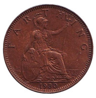 Монета 1 фартинг. 1930 год, Великобритания.