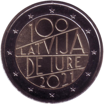 Монета 2 евро. 2021 год, Латвия. 100 лет признанию государственной независимости Латвии.