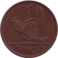 Монета 1 пенни. 1952 год, Ирландия. Птица. Ирландская арфа. Монета 1 пенни. 1952 год, Ирландия. Птица. Ирландская арфа.