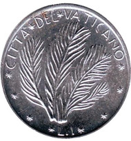 Монета 1 лира. 1973 год, Ватикан. FAO. Растение. Монета 1 лира. 1973 год, Ватикан. FAO. Растение.