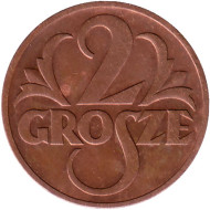 Монета 2 гроша. 1937 год, Польша. Монета 2 гроша. 1937 год, Польша.