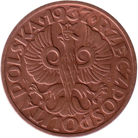 Монета 2 гроша. 1937 год, Польша. Монета 2 гроша. 1937 год, Польша.