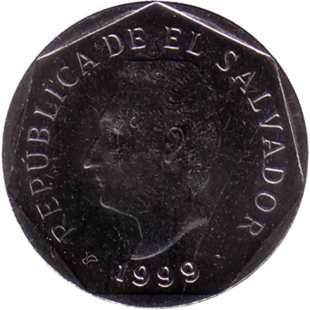 Монета 5 сентаво. 1999 год, Сальвадор. Франциско Морасан.