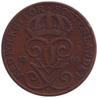 Монета 5 эре. 1909 год, Швеция. (малый крест) Монета 5 эре. 1909 год, Швеция. (малый крест)