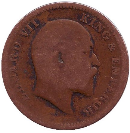 Монета 1/4 анны. 1907 год, Индия Британская.