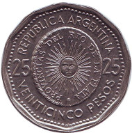 Монета 25 песо. 1967 год, Аргентина.