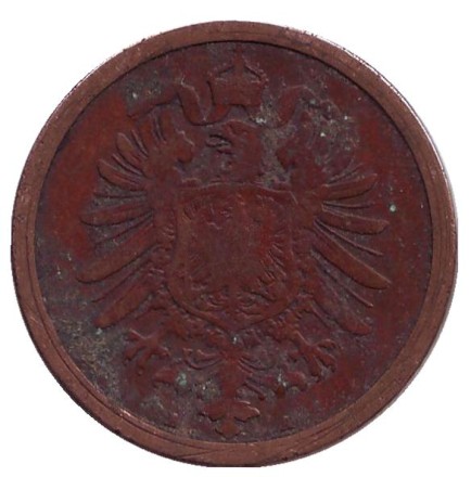 Монета 2 пфеннига. 1874 год (А), Германская империя. Монета 2 пфеннига. 1874 год (А), Германская империя.