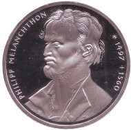 Монета 10 марок. 1997 год, ФРГ. 500-летие со дня рождения Филиппа Меланхтона. (J). Proof. Монета 10 марок. 1997 год, ФРГ. 500-летие со дня рождения Филиппа Меланхтона. (J). Proof.
