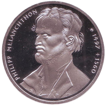 Монета 10 марок. 1997 год (J), ФРГ. 500 лет со дня рождения Филиппа Меланхтона.