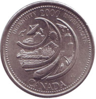 Монета 25 центов. 2000 год, Канада. Миллениум. Изобретательность. Монета 25 центов. 2000 год, Канада. Миллениум. Изобретательность.