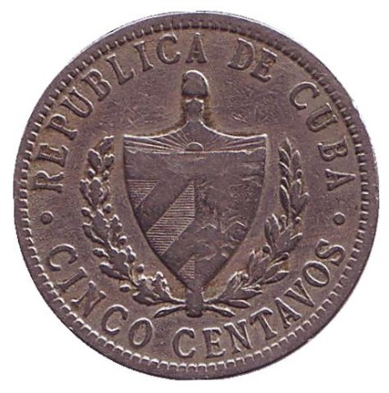 Монета 5 сентаво. 1915 год, Куба. Монета 5 сентаво. 1915 год, Куба.