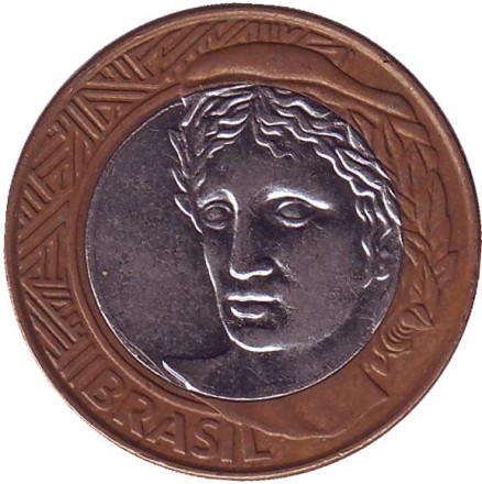 Монета 1 реал. 2002 год, Бразилия. Монета 1 реал. 2002 год, Бразилия.