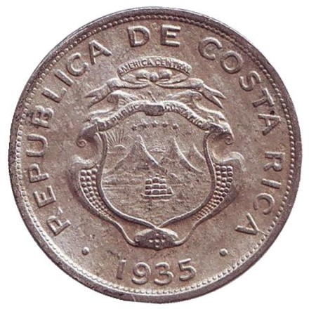 Монета 25 сантимов. 1935 год, Коста-Рика.