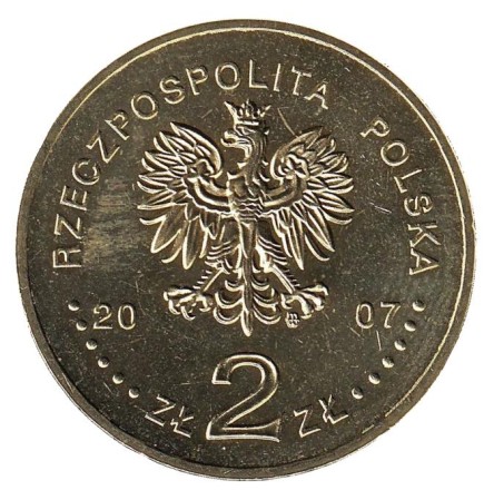 Монета 2 злотых, 2007 год, Польша. 150 лет со дня рождения Конрада Коженёвского.