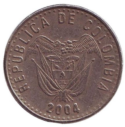 Монета 50 песо. 2004 год, Колумбия. Монета 50 песо. 2004 год, Колумбия.