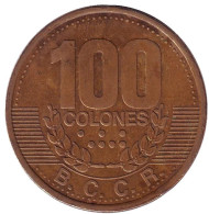Монета 100 колонов. 1995 год, Коста-Рика. Монета 100 колонов. 1995 год, Коста-Рика.