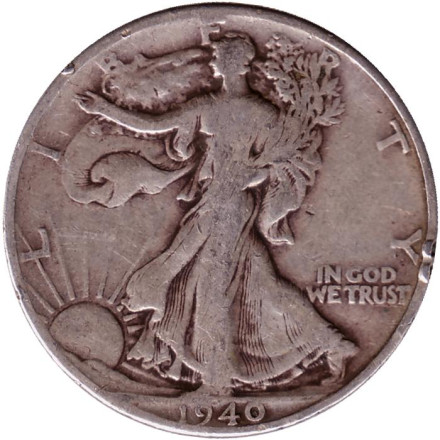 Монета 50 центов. 1940 год, США. Шагающая свобода. (Без отметки монетного двора).