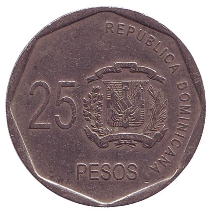 Монета 25 песо. 2005 год, Доминикана. Грегорио Луперон. Монета 25 песо. 2005 год, Доминикана. Грегорио Луперон.