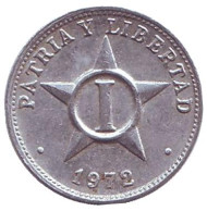 Монета 1 сентаво. 1972 год, Куба. Монета 1 сентаво. 1972 год, Куба.