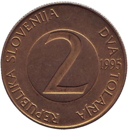 Монета 2 толара. 1995 год, Словения. Деревенская ласточка. Монета 2 толара. 1995 год, Словения. Деревенская ласточка.