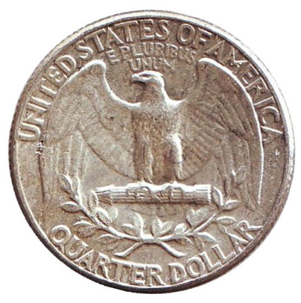 Монета 25 центов. 1964 год, США. (Без отметки монетного двора). Вашингтон.