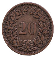 Монета 20 раппенов. 1859 год, Швейцария. Монета 20 раппенов. 1859 год, Швейцария.