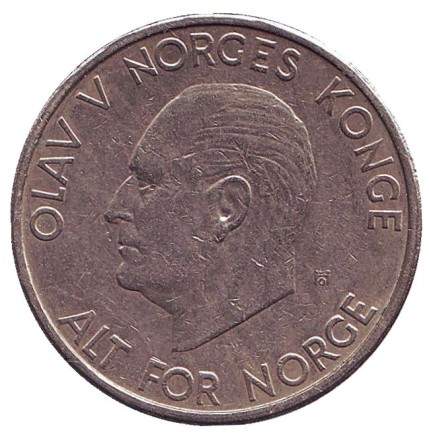 Монета 5 крон. 1967 год, Норвегия. Монета 5 крон. 1967 год, Норвегия.