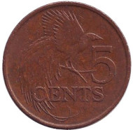 Монета 5 центов. 2003 год, Тринидад и Тобаго. Райская птица.