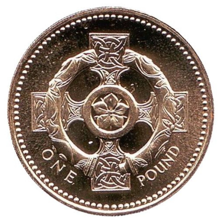 Монета 1 фунт. 1996 год, Великобритания. BU. Кельтский крест.