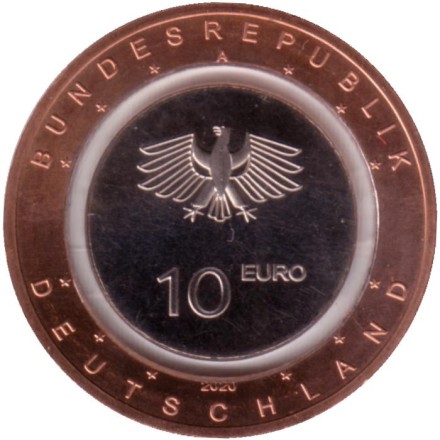 Монета 10 евро. 2020 год (A), Германия. На суше. Серия "Воздух в движении".