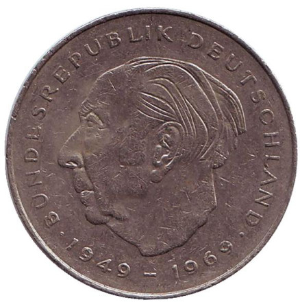 Монета 2 марки. 1980 год (J), ФРГ. Из обращения. Теодор Хойс.