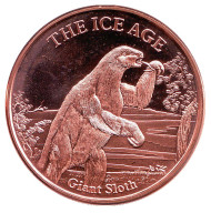 Гигантский ленивец. "Ледниковый период". Монетовидный жетон. Унция меди 999. США.  Гигантский ленивец. "Ледниковый период". Монетовидный жетон. Унция меди 999. США.