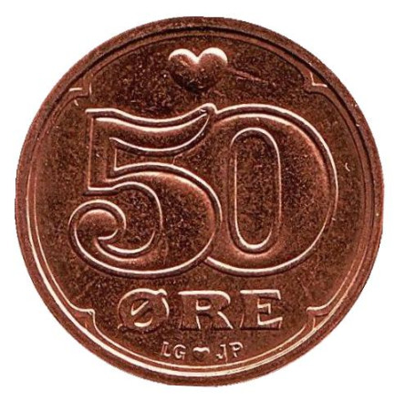 Монета 50 эре. 2001 год, Дания. BU.