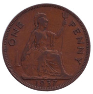 Монета 1 пенни. 1937 год, Великобритания. Монета 1 пенни. 1937 год, Великобритания.