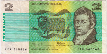 Банкнота 2 доллара. 1985 год, Австралия. Джон Макартур. P-43e. Из обращения.