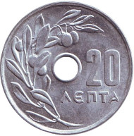 Монета 20 лепт. 1969 год, Греция. Монета 20 лепт. 1969 год, Греция.