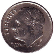 Монета 10 центов. 2006 (P) год, США. Рузвельт. Монета 10 центов. 2006 (P) год, США. Рузвельт.