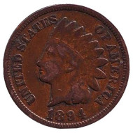 Монета 1 цент. 1894 год, США. Индеец. Монета 1 цент. 1894 год, США. Индеец.