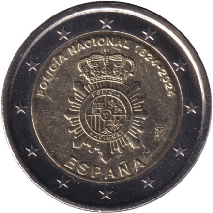 Монета 2 евро. 2024 год, Испания. 200 лет Национальной полиции Испании.