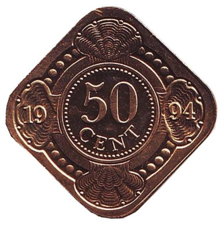 Монета 50 центов. 1994 год, Нидерландские Антильские острова. BU.