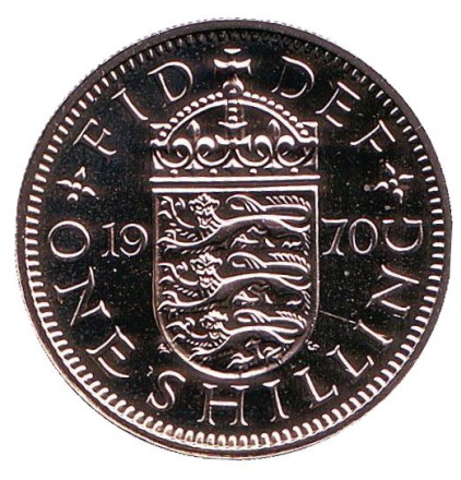 Монета 1 шиллинг. 1970 год, Великобритания. (Герб Англии).