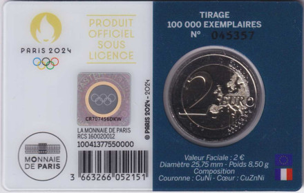 Монета 2 евро. 2024 год, Франция. XXXIII летние Олимпийские игры, Париж 2024. "Athlete". Монета 2 евро. 2024 год, Франция. XXXIII летние Олимпийские игры, Париж 2024. "Athlete".