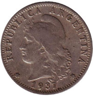 Монета 20 сентаво. 1937 год, Аргентина.