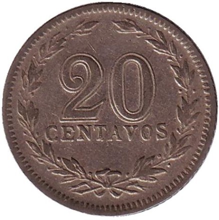 Монета 20 сентаво. 1937 год, Аргентина. Монета 20 сентаво. 1937 год, Аргентина.