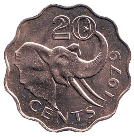 Монета 20 центов. 1979 год, Свазиленд. UNC. Слон.